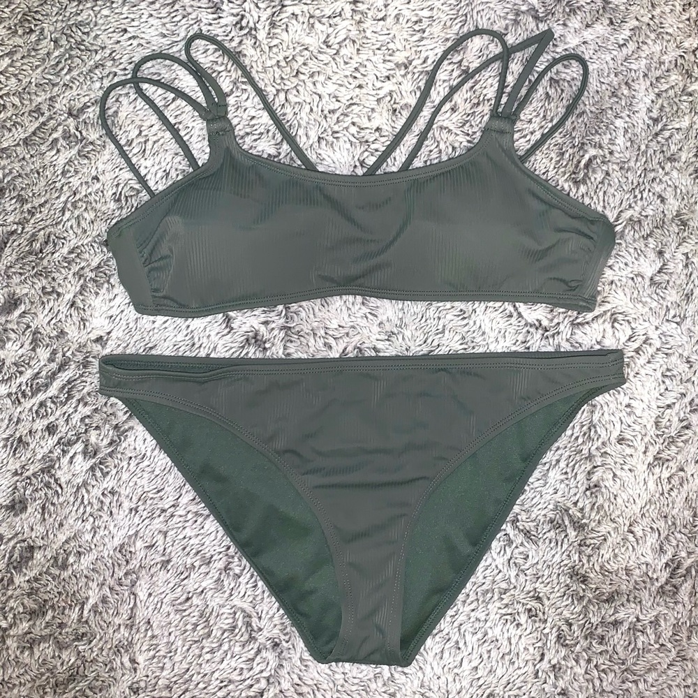 Olive Green Ribbed Bikini Set